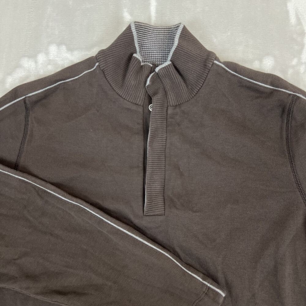 Hugo Boss Sweater Mens‎ Small Brown 1/4 Snap Pullover Ribbed Knit Minimal Preppy